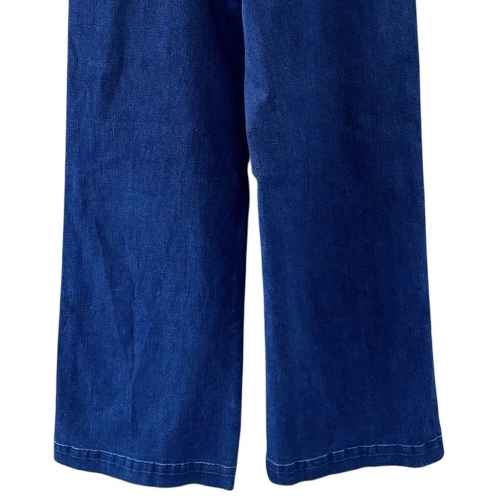 Mod Cloth Wide Leg Dark‎ Wash Jeans Back Zip High Rise Womens 12 Hippie Retro
